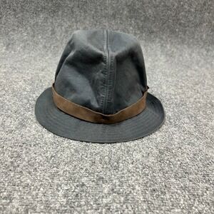 Paul Smith Mens Fedora Hat‎ Blue Grey Brown Leather Band Size M Cotton Twill